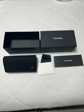 CHANEL Black Quilted Woman’s Glasses Case with gold Logo Accent